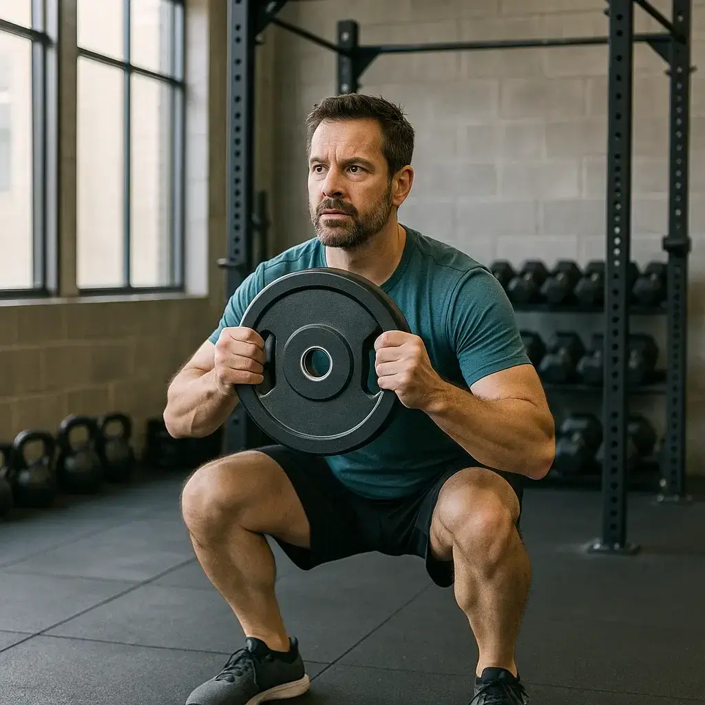Homme de 40 ans s’entraînant avec des haltères dans une salle de sport dans le cadre de son programme musculation homme 40 ans.