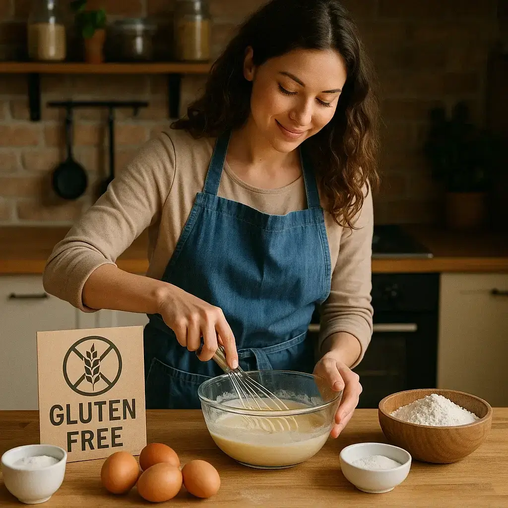 Femme souriante en cuisine préparant un repas sain, illustrant la question : "Manger Sans Gluten fait il maigrir ?"