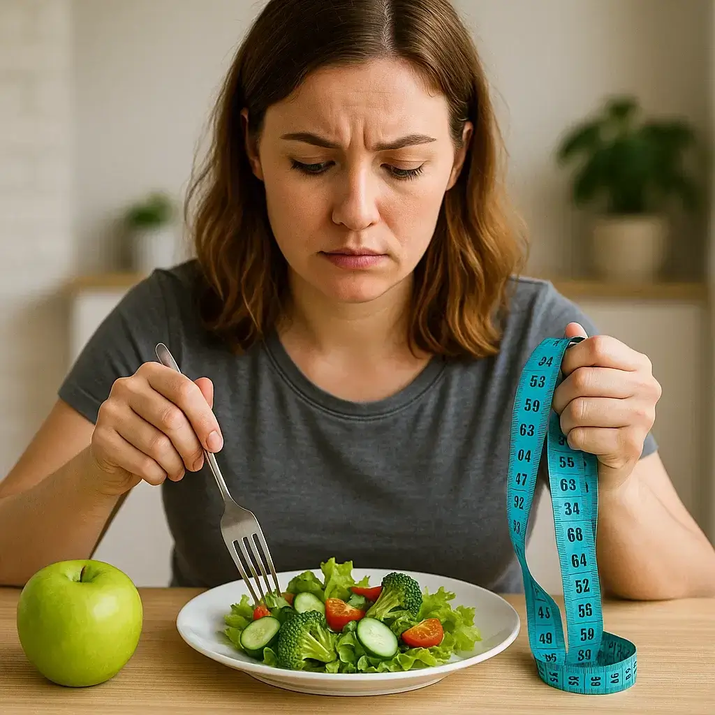 Femme souriante tenant une assiette saine dans le cadre de son régime efficace pour perdre 10 kilos.
