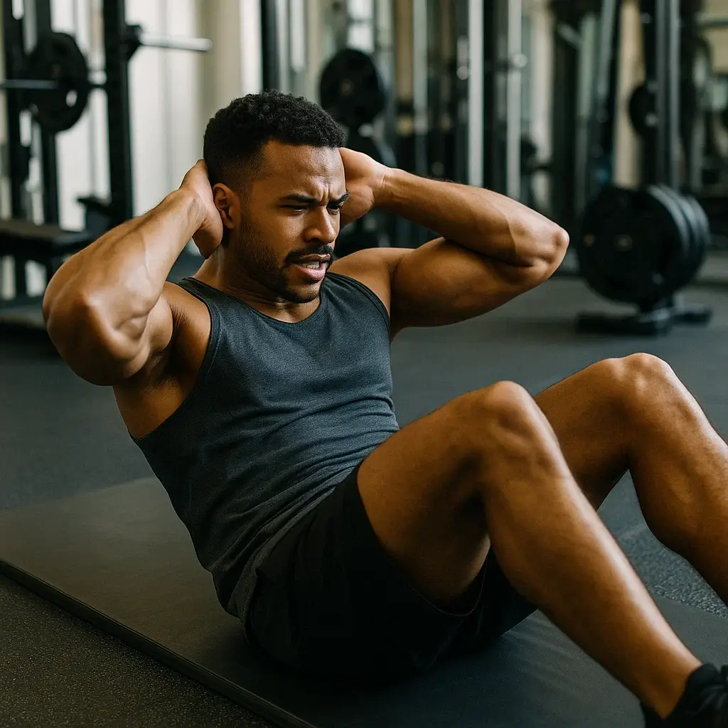 Homme effectuant des planches pour renforcer les Muscles Profonds des Abdominaux en salle de sport.
