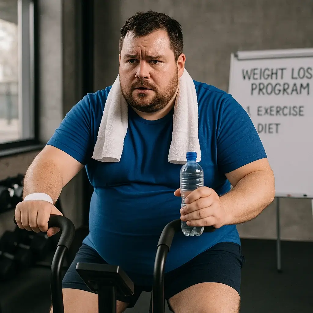 Homme concentré sur son entraînement cardio en salle dans le cadre d’un Programme de Perte de Poids.