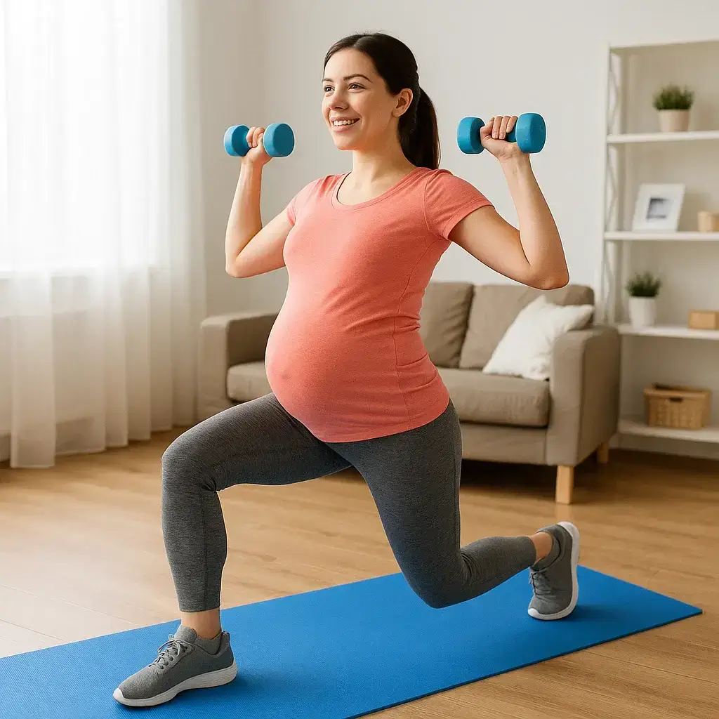 Femme enceinte effectuant un entraînement doux à domicile pour la Remise en Forme pour les Femmes Enceintes