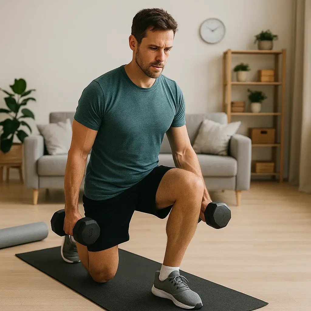 Homme concentré soulevant des haltères pendant Une Semaine de Remise en Forme.