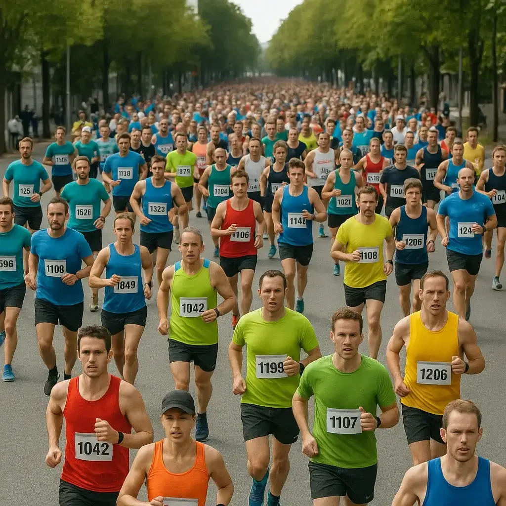 Groupe de coureurs en plein entraînement sur piste dans le cadre du Programme Marathon 3h30.