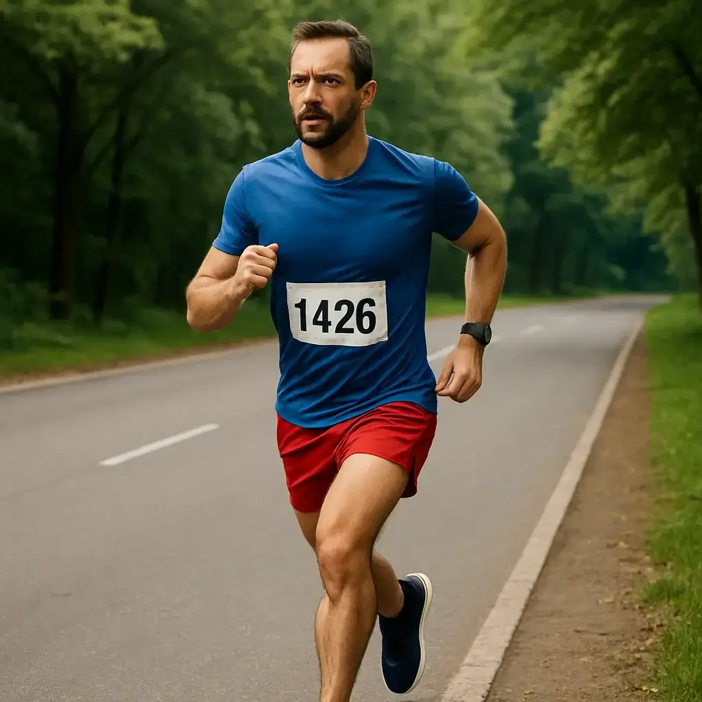 Un coureur sur route au lever du soleil, illustrant l’engagement derrière « Combien de Km par Semaine pour Préparer un Marathon ».